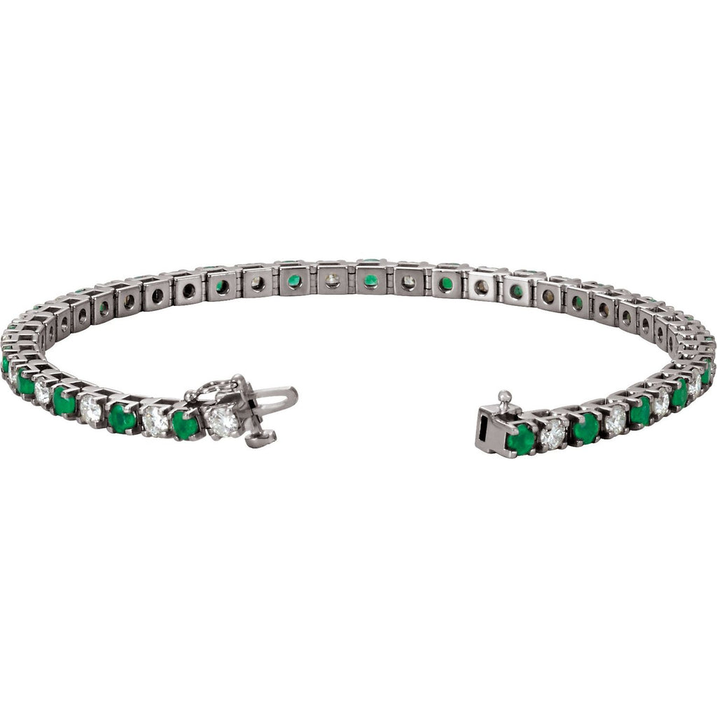 Pulseira riviera esmeralda – Ouro Branco 14k
