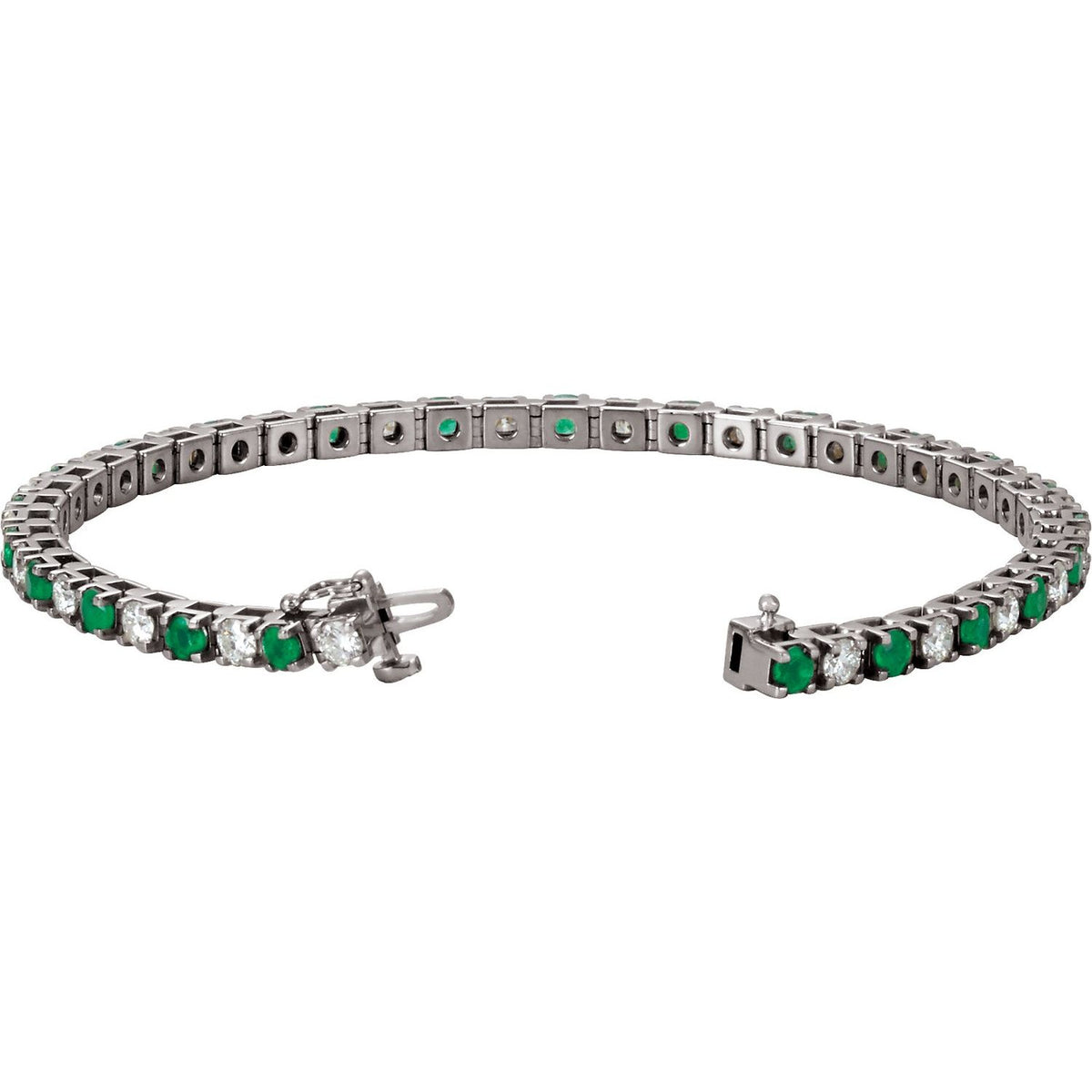 Pulseira riviera esmeralda – Ouro Branco 14k