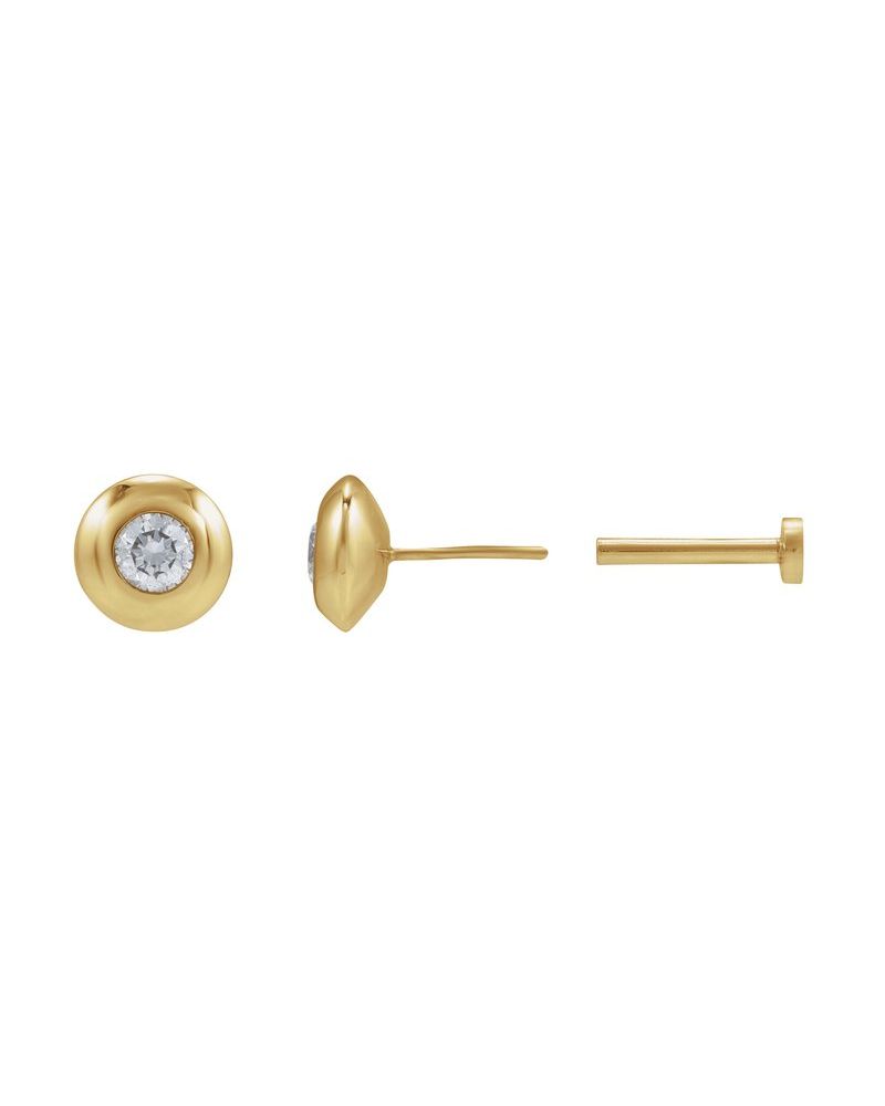 Brinco Ponto de Luz Redondo com Cravação Bezel em Ouro 14k com Diamantes de Laboratório