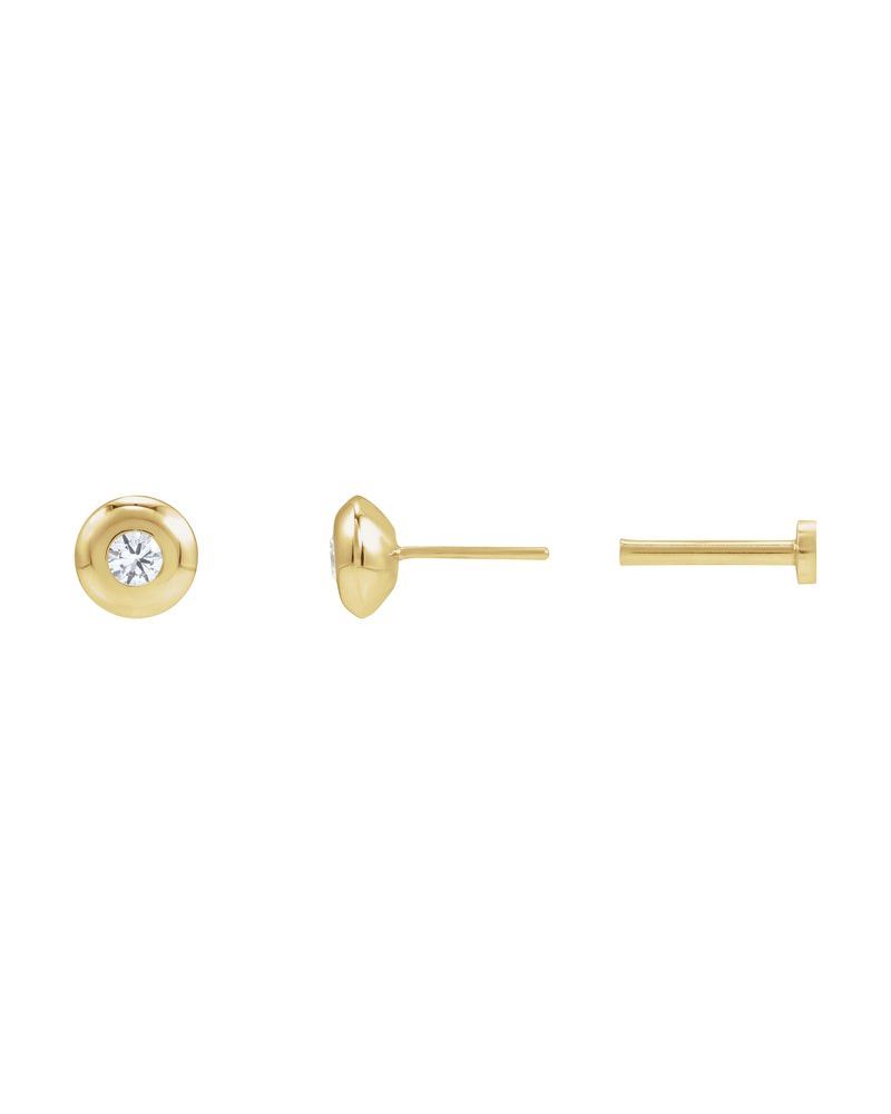Brinco Ponto de Luz Redondo com Cravação Bezel em Ouro 14k com Diamantes de Laboratório
