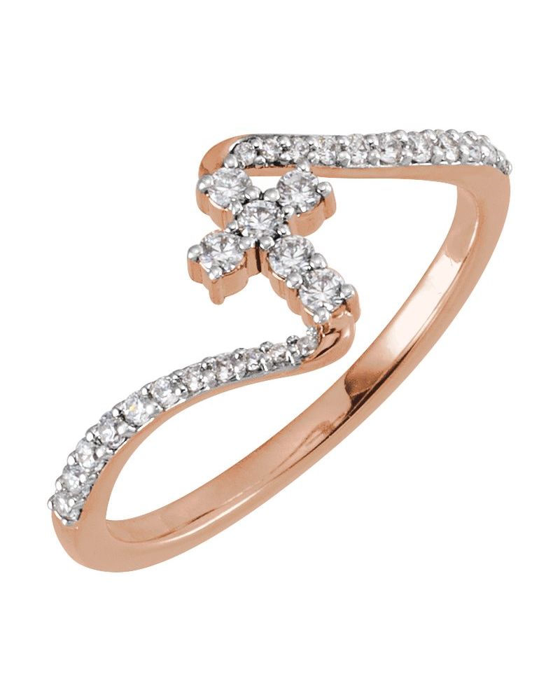 Anel Cruz Bypass Cravejado em Ouro 14k com Diamantes de Laboratório