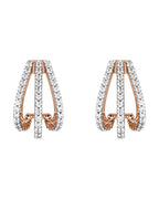 Brinco de Aro Três Fileiras Cravejado em Ouro 14k com Diamantes de Laboratório