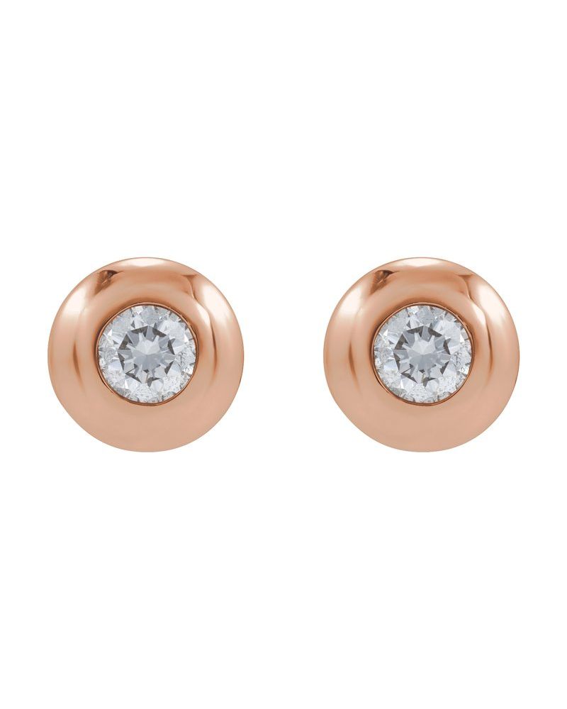 Brinco Ponto de Luz Redondo com Cravação Bezel em Ouro 14k com Diamantes de Laboratório