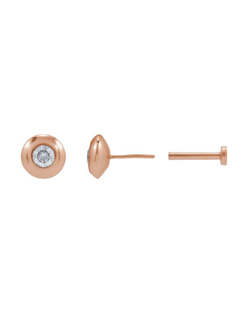 Brinco Ponto de Luz Redondo com Cravação Bezel em Ouro 14k com Diamantes de Laboratório