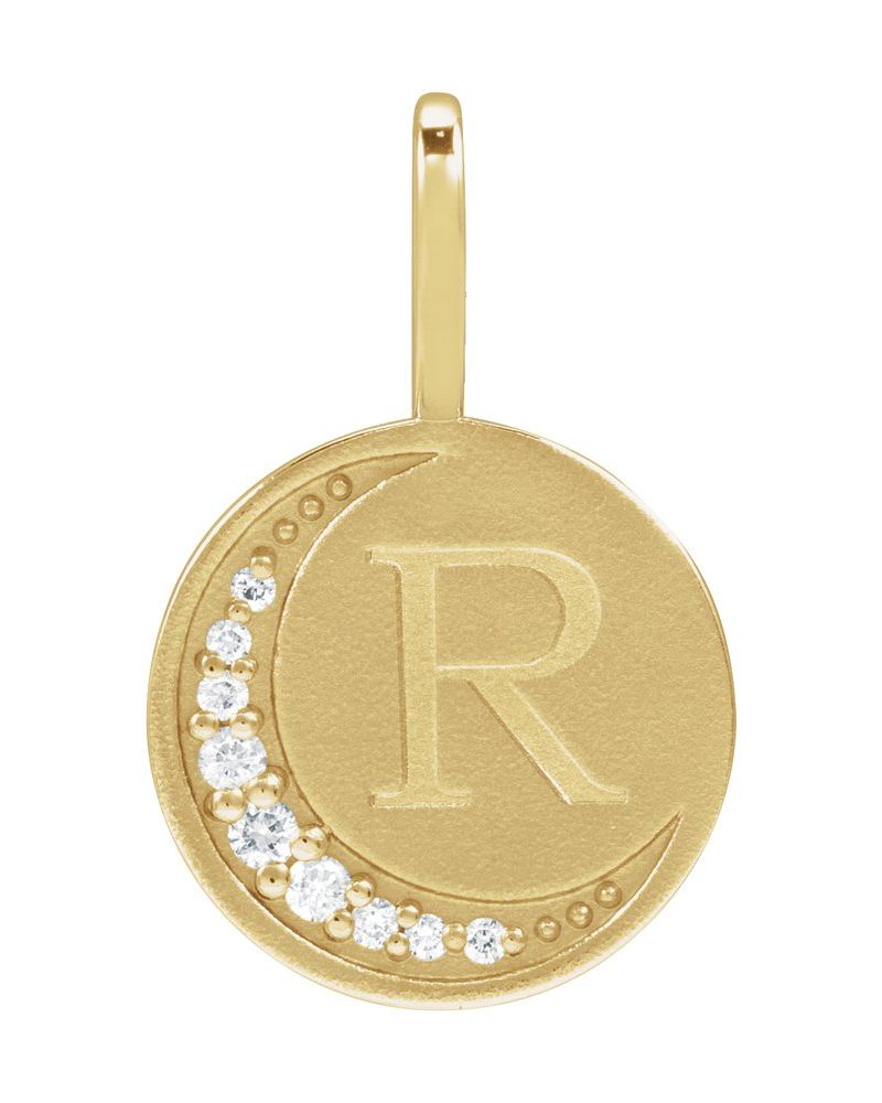 Pingente Lua Crescente para Gravação em Ouro 14k com Diamantes de Laboratório