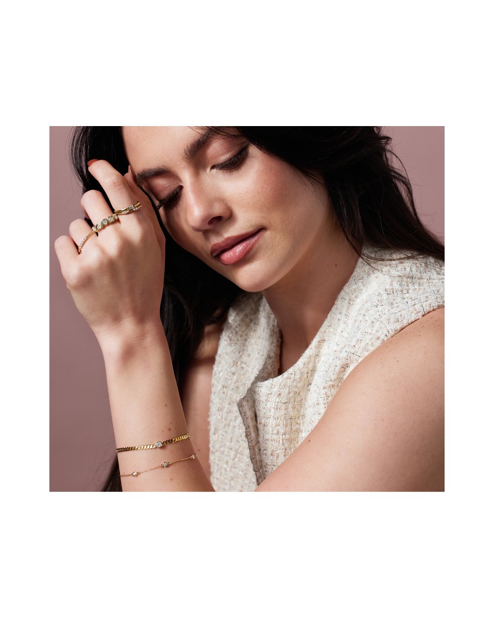 Pulseira Elos em Ouro 14k com Ponto de Luz de Diamante de Laboratório