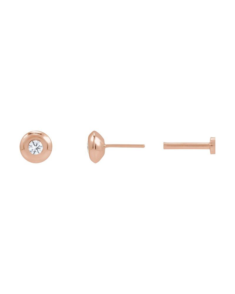 Brinco Ponto de Luz Redondo com Cravação Bezel em Ouro 14k com Diamantes de Laboratório
