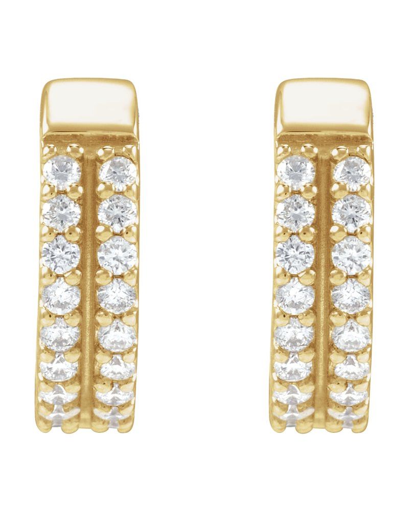 Brinco de Aro Duas Fileiras Cravejado em Ouro 14k com Diamantes de Laboratório