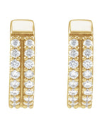 Brinco de Aro Duas Fileiras Cravejado em Ouro 14k com Diamantes de Laboratório