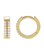 Brinco de Aro Duas Fileiras Cravejado em Ouro 14k com Diamantes de Laboratório