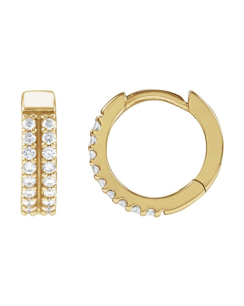 Brinco de Aro Duas Fileiras Cravejado em Ouro 14k com Diamantes de Laboratório