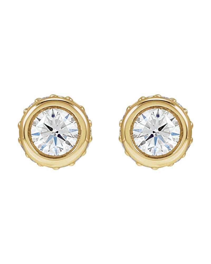 Brinco Ponto de Luz Halo Oculto com Cravação Bezel em Ouro 14k com Diamantes de Laboratório