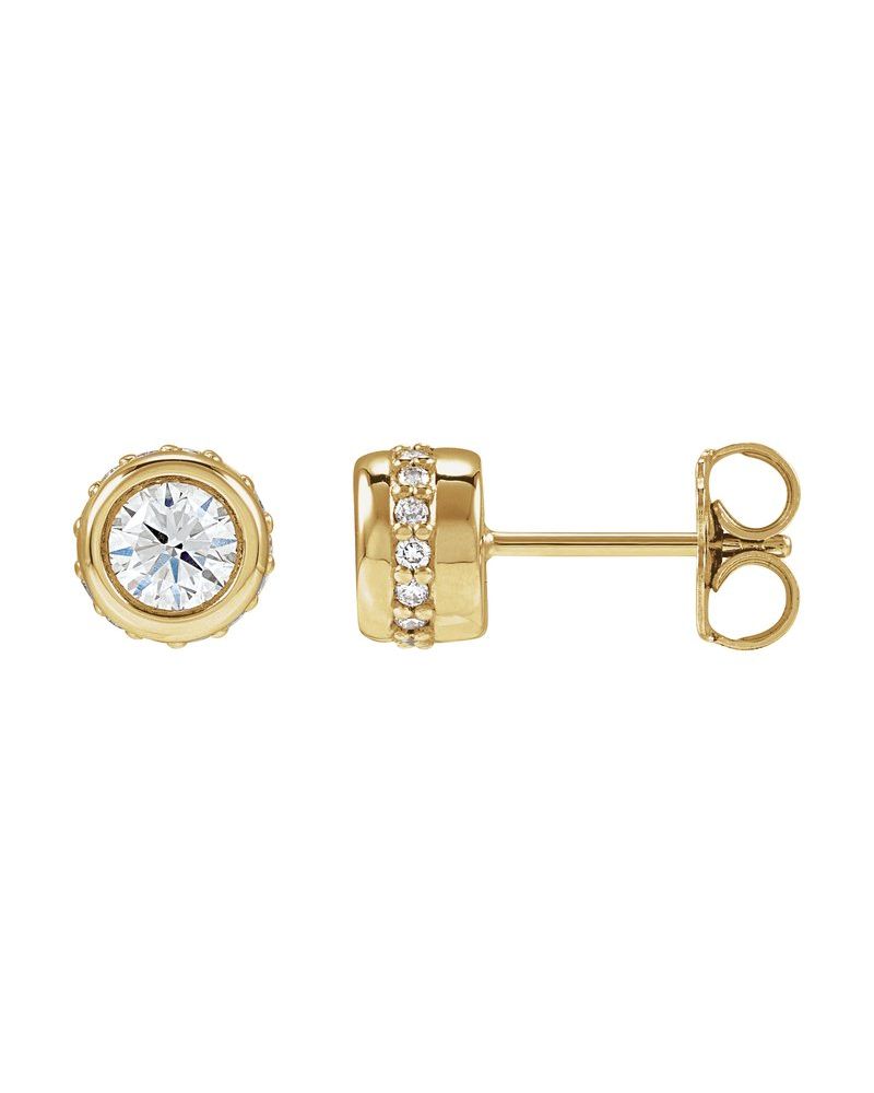 Brinco Ponto de Luz Halo Oculto com Cravação Bezel em Ouro 14k com Diamantes de Laboratório