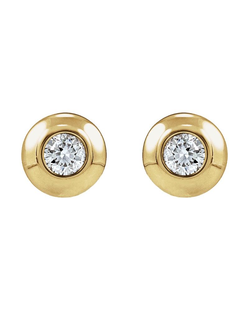 Brinco Ponto de Luz Redondo com Cravação Bezel em Ouro 14k com Diamantes de Laboratório
