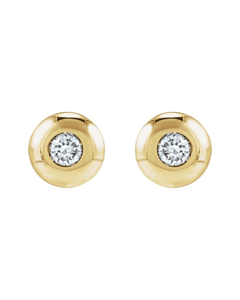 Brinco Ponto de Luz Redondo com Cravação Bezel em Ouro 14k com Diamantes de Laboratório