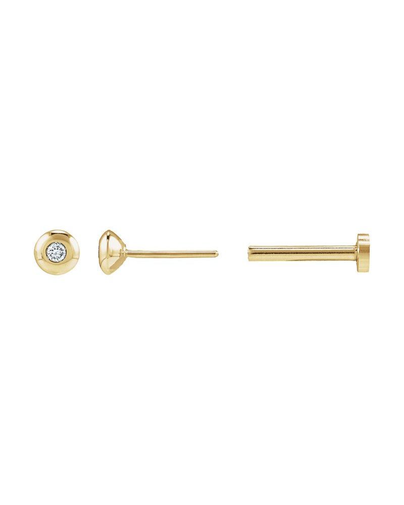 Brinco Ponto de Luz Redondo com Cravação Bezel em Ouro 14k com Diamantes de Laboratório