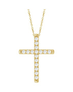 Colar Cruz com Cravação Francesa em Ouro 14k com Diamantes de Laboratório