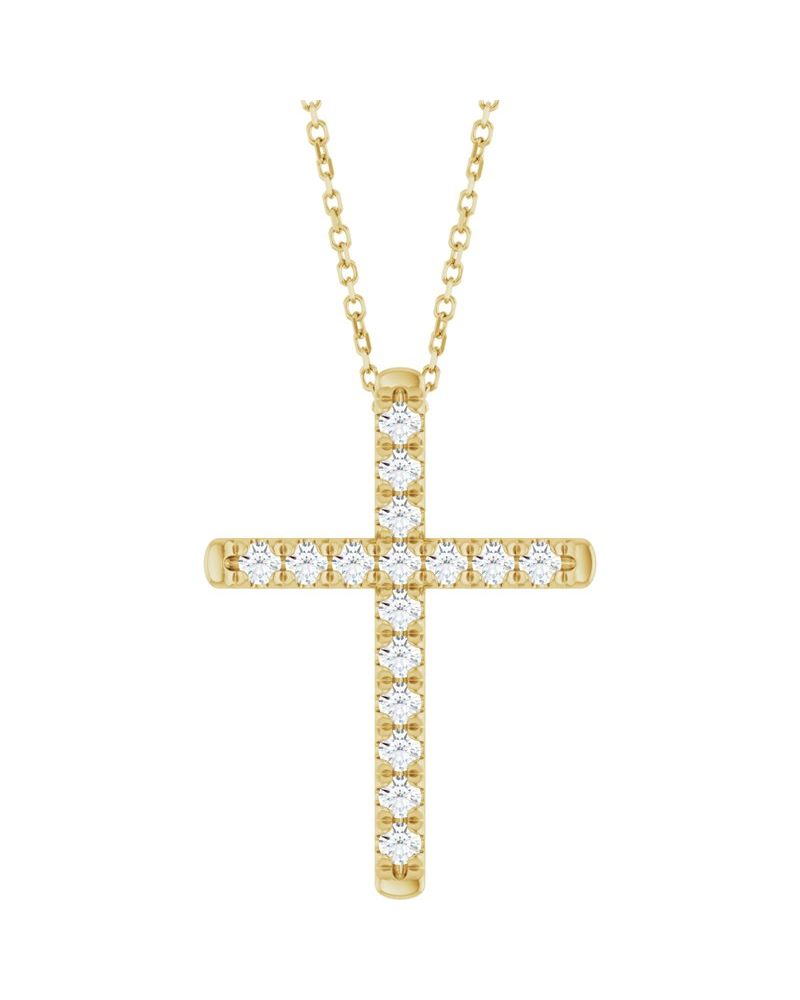 Colar Cruz com Cravação Francesa em Ouro 14k com Diamantes de Laboratório