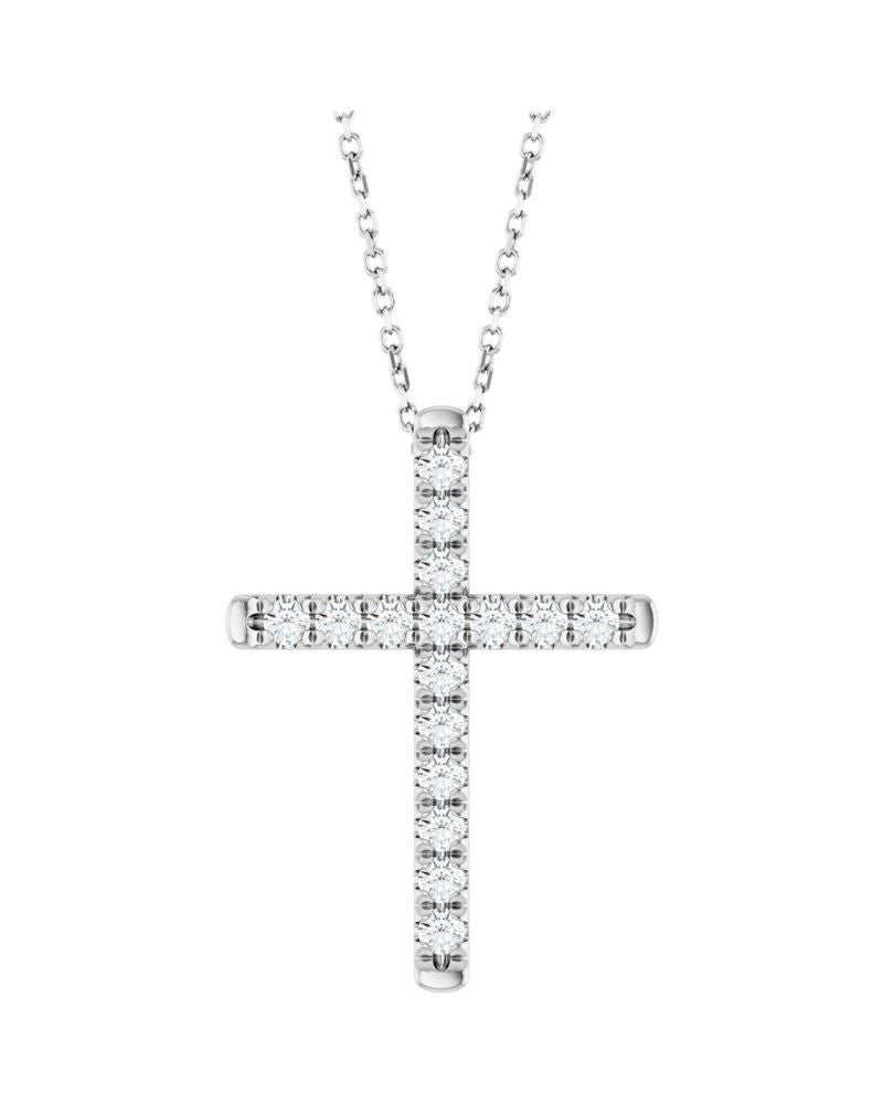Colar Cruz com Cravação Francesa em Ouro 14k com Diamantes de Laboratório