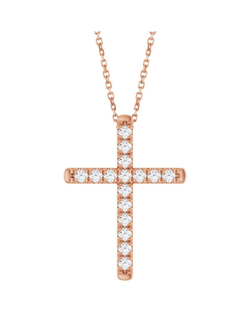 Colar Cruz com Cravação Francesa em Ouro 14k com Diamantes de Laboratório