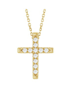 Colar Cruz com Cravação Francesa em Ouro 14k com Diamantes de Laboratório
