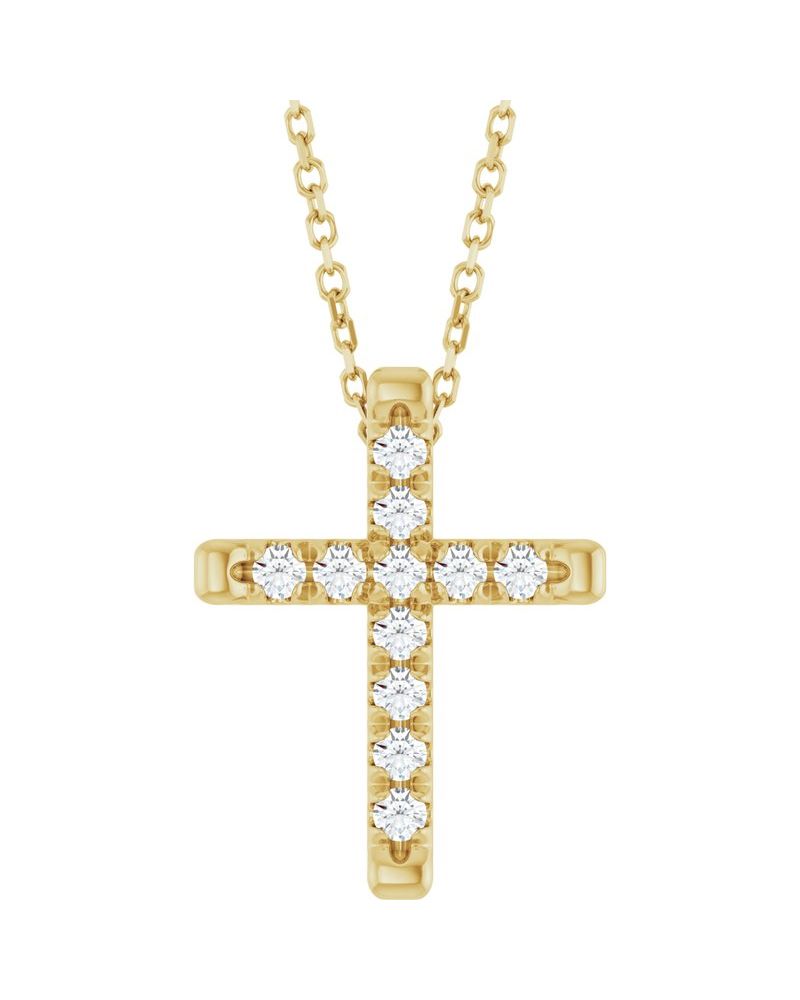 Colar Cruz com Cravação Francesa em Ouro 14k com Diamantes de Laboratório
