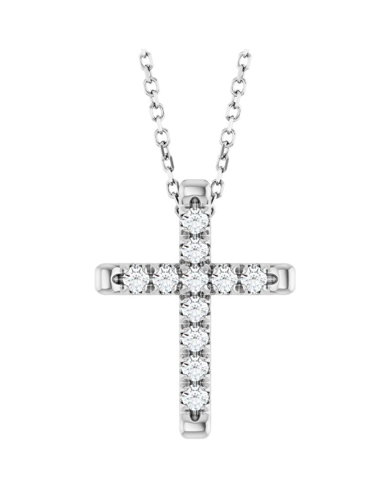 Colar Cruz com Cravação Francesa em Ouro 14k com Diamantes de Laboratório