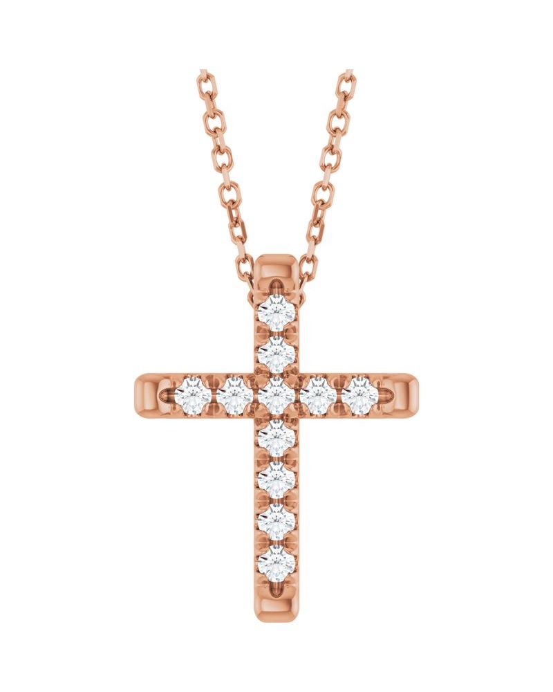 Colar Cruz com Cravação Francesa em Ouro 14k com Diamantes de Laboratório