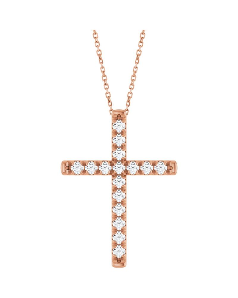 Colar Cruz com Cravação Francesa em Ouro 14k com Diamantes de Laboratório