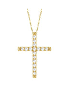 Colar Cruz com Cravação Francesa em Ouro 14k com Diamantes de Laboratório
