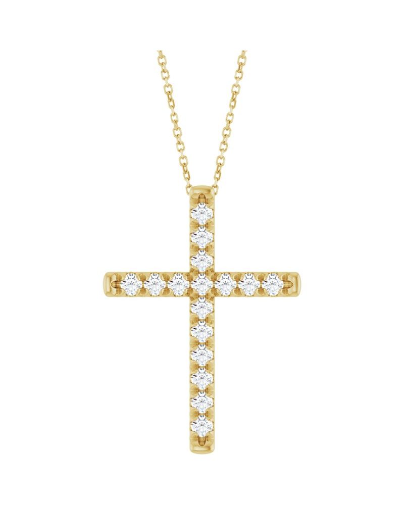 Colar Cruz com Cravação Francesa em Ouro 14k com Diamantes de Laboratório
