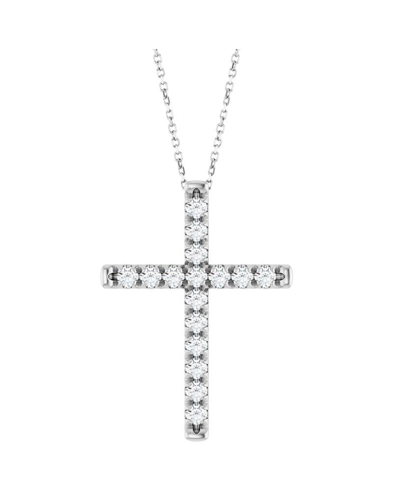 Colar Cruz com Cravação Francesa em Ouro 14k com Diamantes de Laboratório