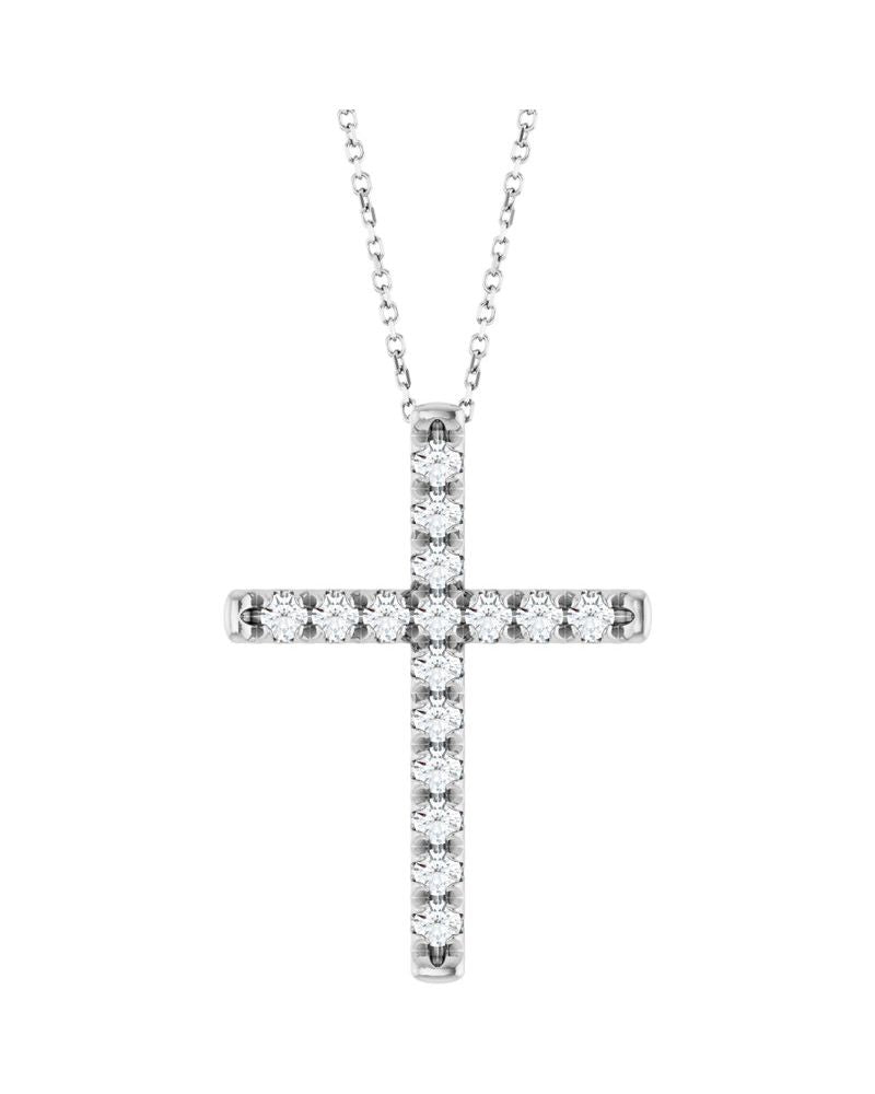 Colar Cruz com Cravação Francesa em Ouro 14k com Diamantes de Laboratório