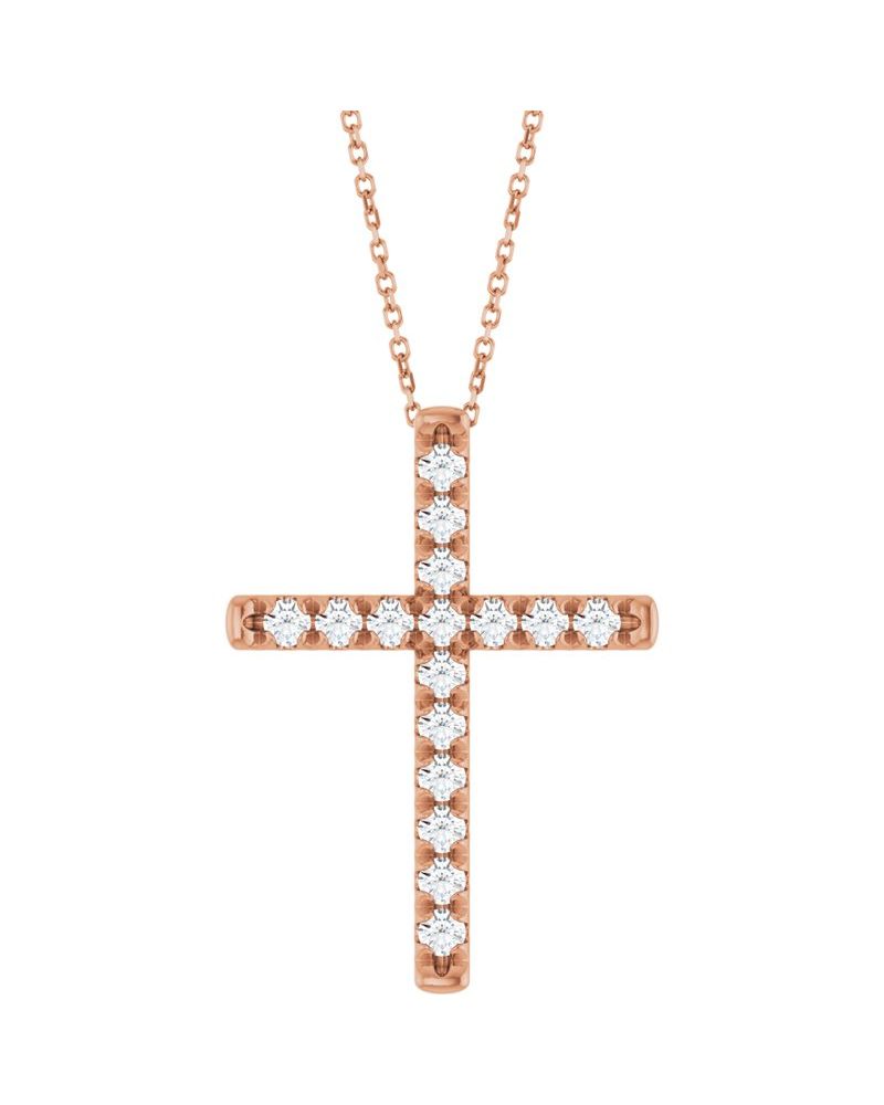 Colar Cruz com Cravação Francesa em Ouro 14k com Diamantes de Laboratório