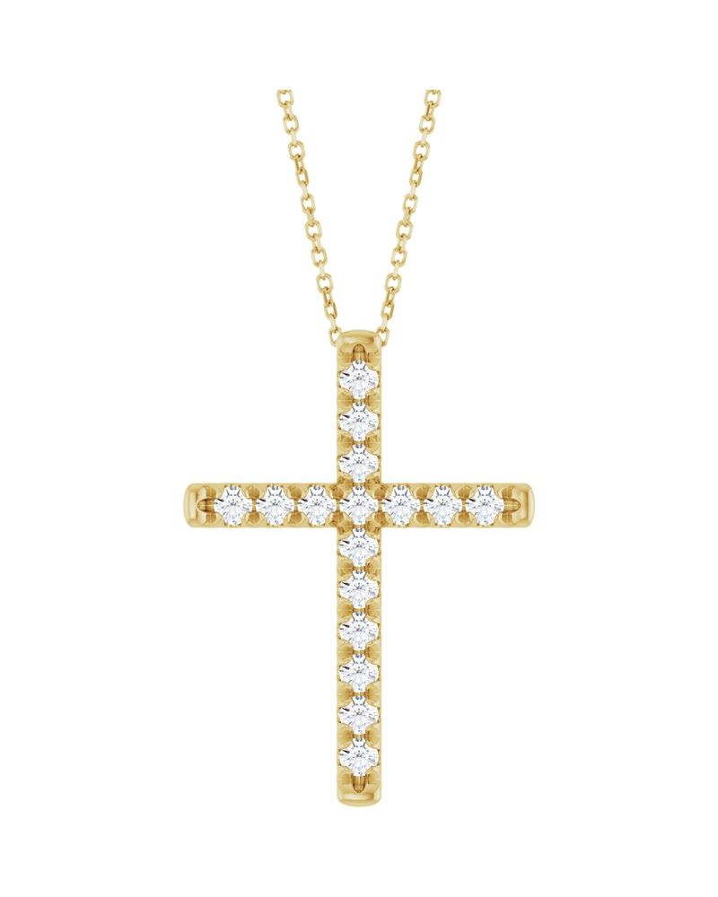 Colar Cruz com Cravação Francesa em Ouro 14k com Diamantes de Laboratório