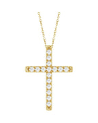 Colar Cruz com Cravação Francesa em Ouro 14k com Diamantes de Laboratório