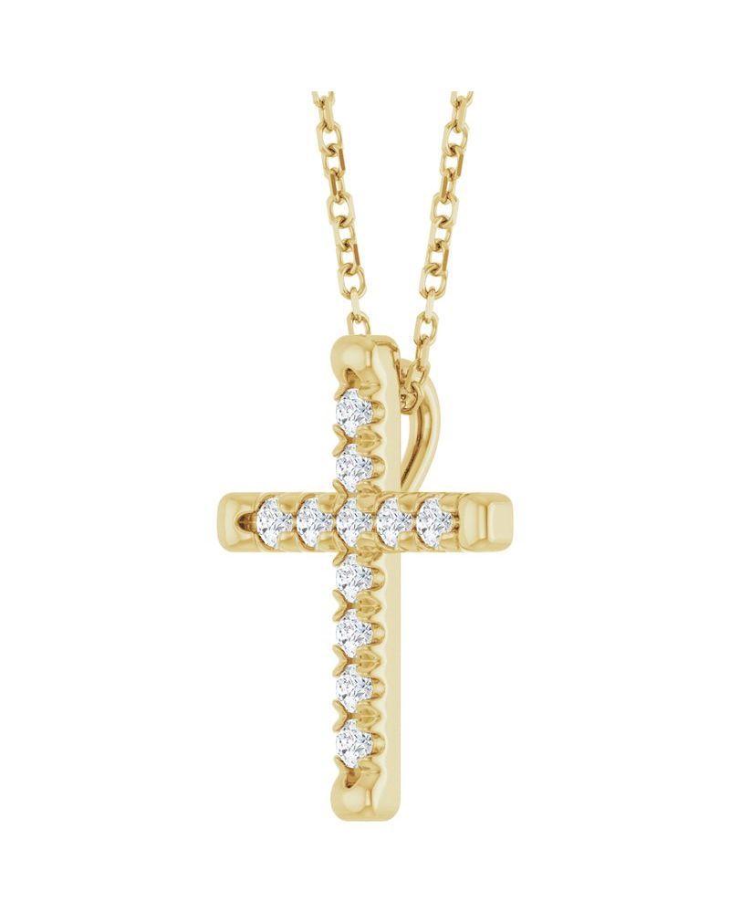 Colar Cruz com Cravação Francesa em Ouro 14k com Diamantes de Laboratório