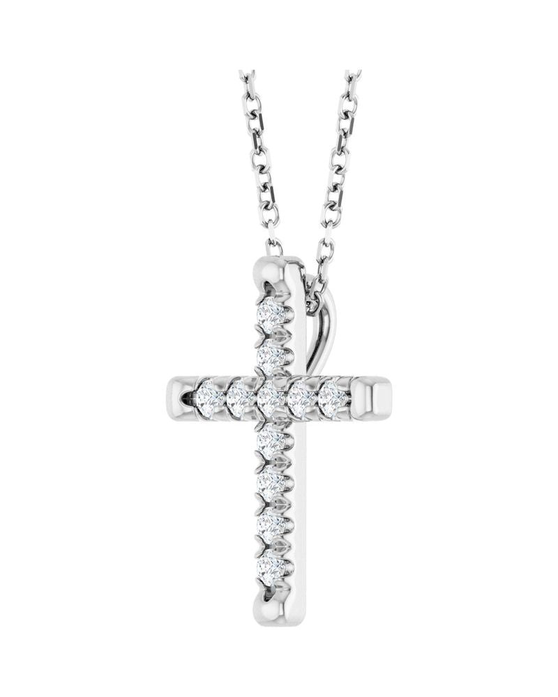 Colar Cruz com Cravação Francesa em Ouro 14k com Diamantes de Laboratório