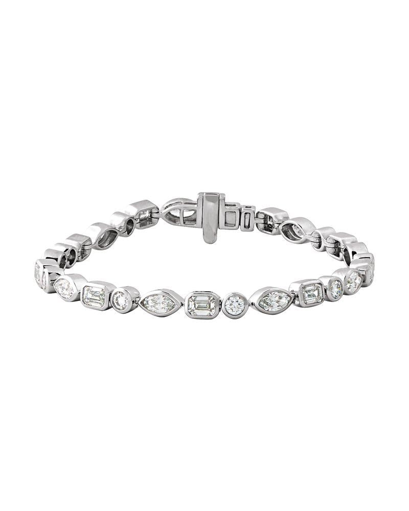 Pulseira Formatos Mistos Riviera em Ouro 14k com Diamantes de Laboratório