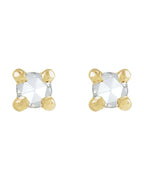 Brinco Ponto de Luz Redondo Lapidação Rosa Quatro Garras em Ouro 14k com Diamantes Naturais