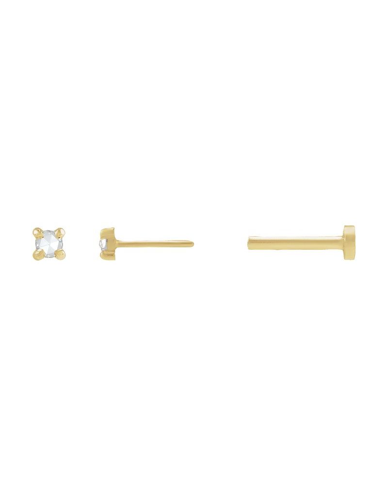 Brinco Ponto de Luz Redondo Lapidação Rosa Quatro Garras em Ouro 14k com Diamantes Naturais