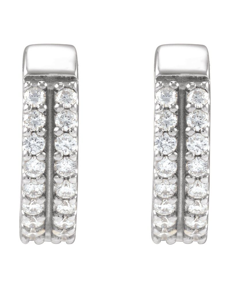 Brinco de Aro Duas Fileiras Cravejado em Ouro 14k com Diamantes de Laboratório