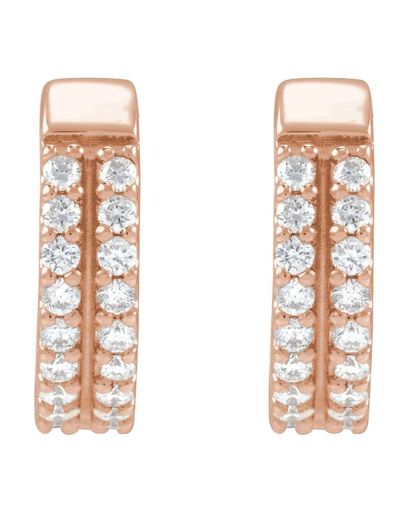 Brinco de Aro Duas Fileiras Cravejado em Ouro 14k com Diamantes de Laboratório