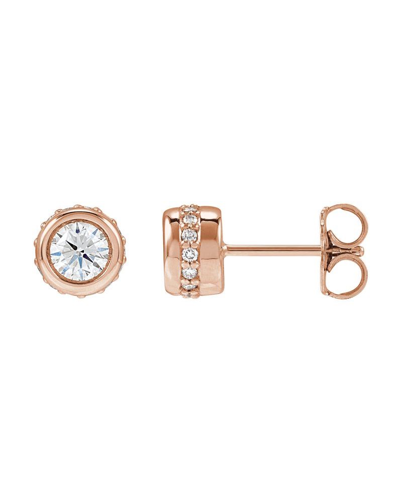Brinco Ponto de Luz Halo Oculto com Cravação Bezel em Ouro 14k com Diamantes de Laboratório