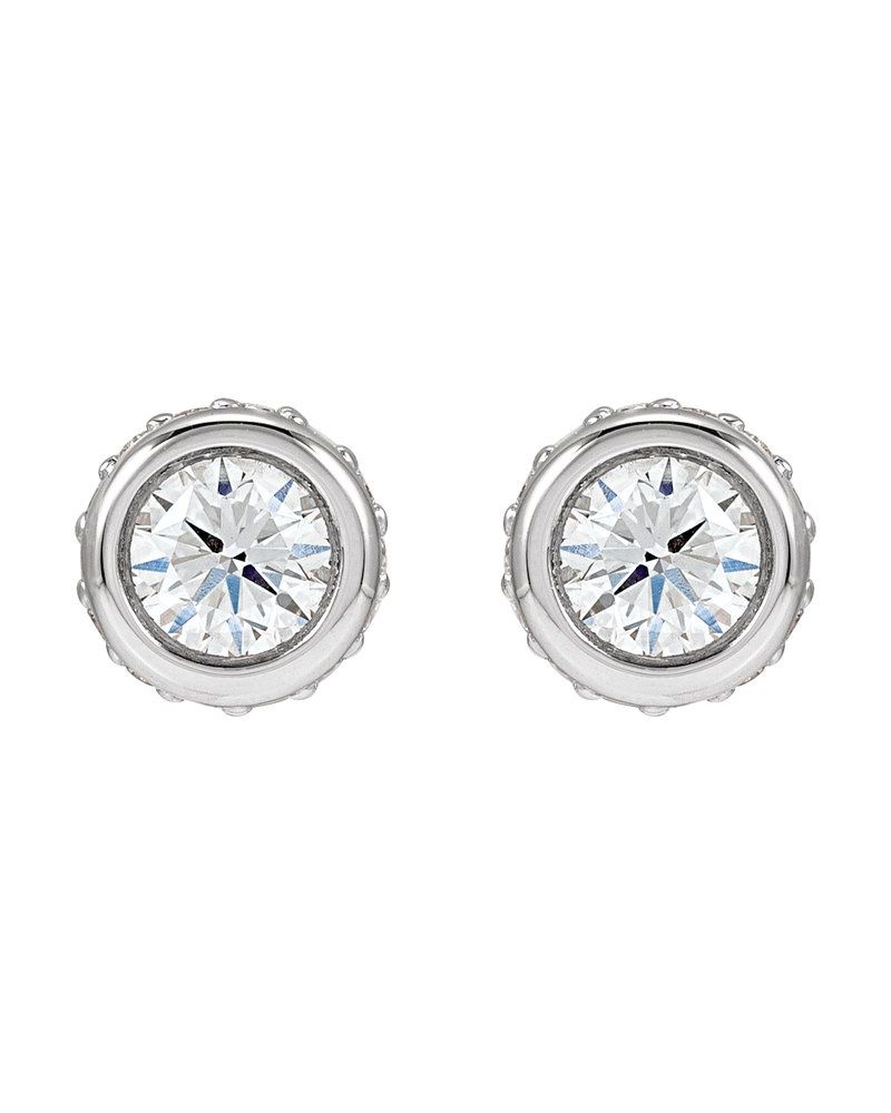 Brinco Ponto de Luz Halo Oculto com Cravação Bezel em Ouro 14k com Diamantes de Laboratório