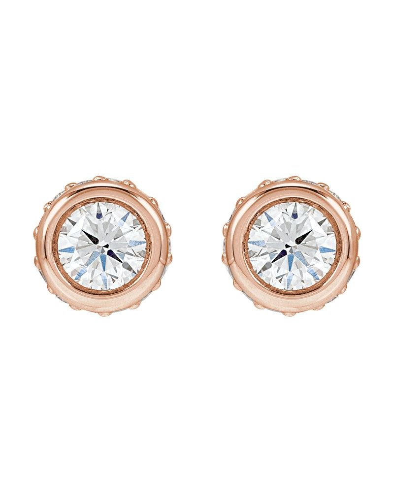 Brinco Ponto de Luz Halo Oculto com Cravação Bezel em Ouro 14k com Diamantes de Laboratório