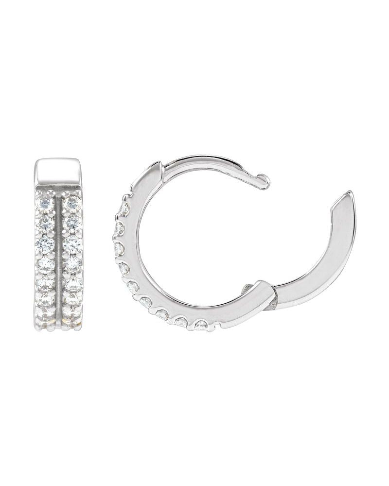 Brinco de Aro Duas Fileiras Cravejado em Ouro 14k com Diamantes de Laboratório