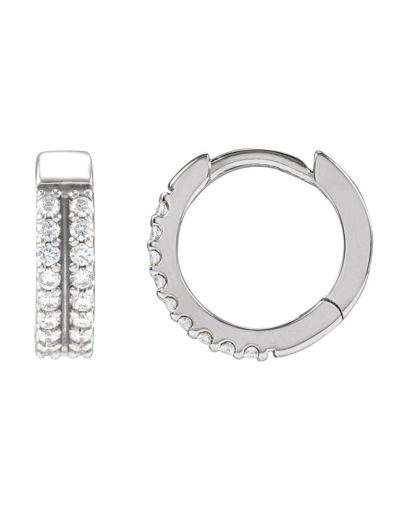 Brinco de Aro Duas Fileiras Cravejado em Ouro 14k com Diamantes de Laboratório