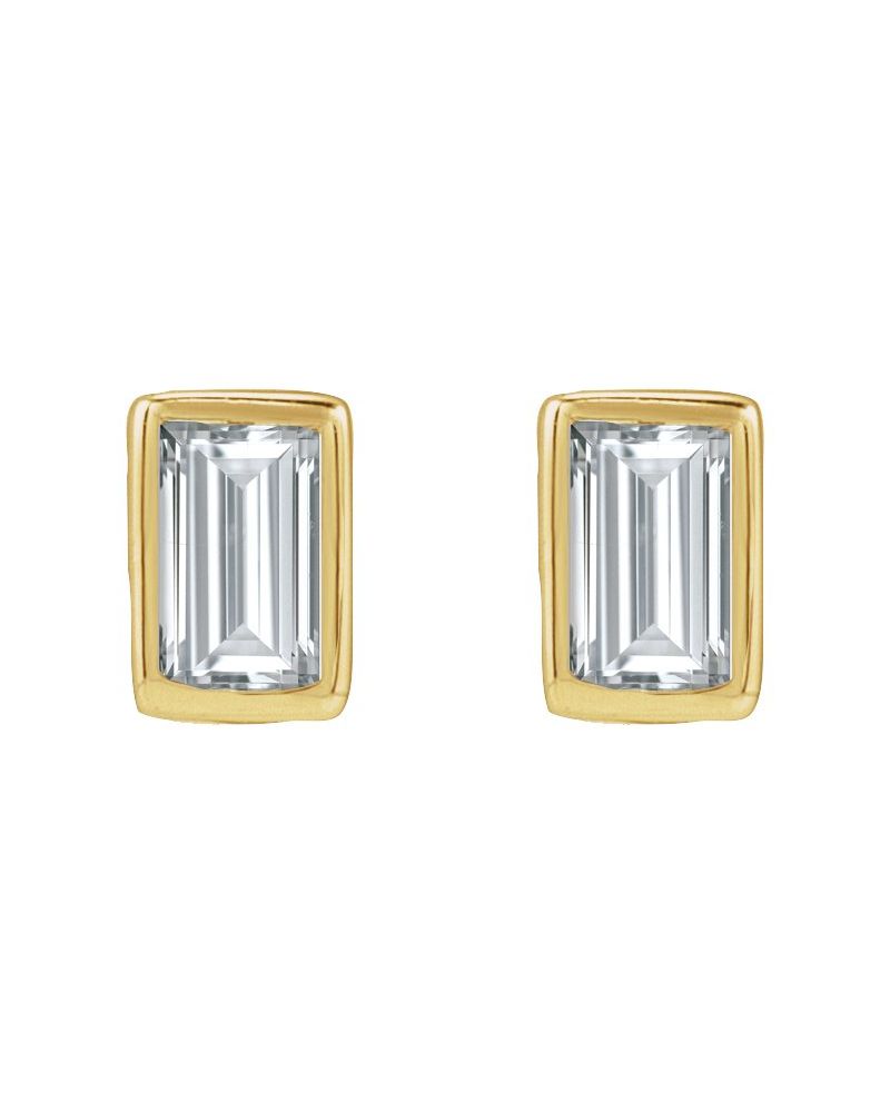 Brinco Ponto de Luz Baguete com Cravação Bezel em Ouro 14k com Diamantes de Laboratório – Modelo 2
