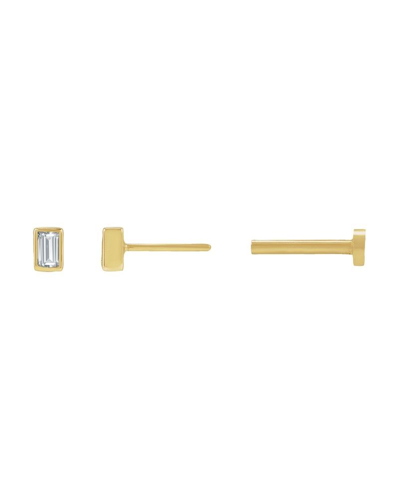 Brinco Ponto de Luz Baguete com Cravação Bezel em Ouro 14k com Diamantes de Laboratório – Modelo 2